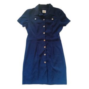Vintage 90s Y2K Navy Shirtdress Silver Buttons - L XL 12 14